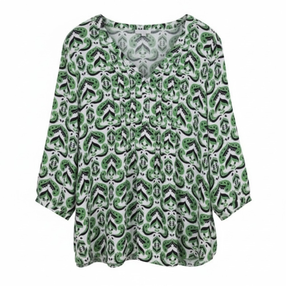 Rose + Olive Womens Green Paisley Blouse Size 2X Boho Casual Flowy